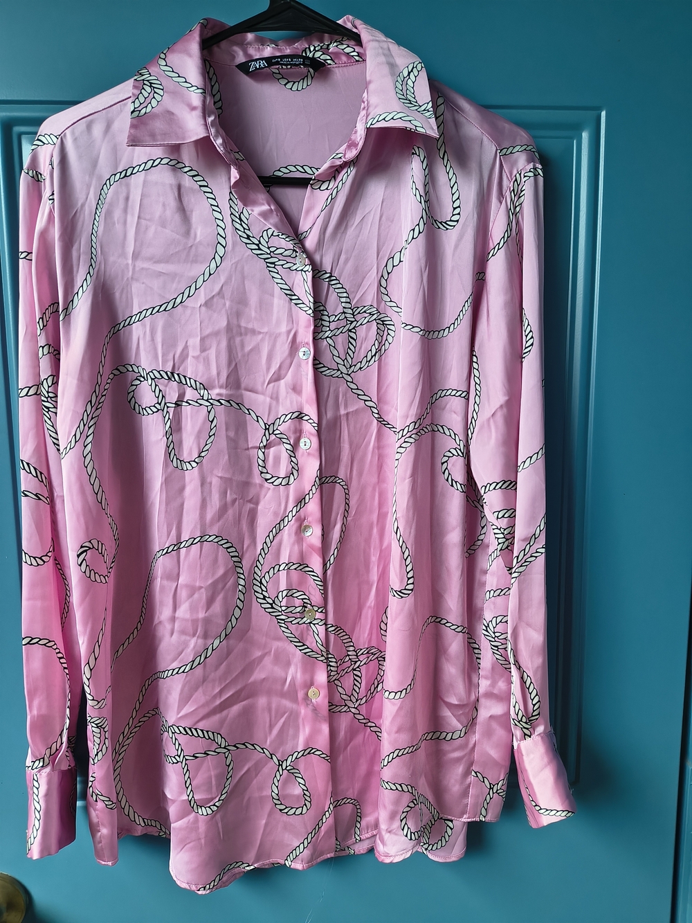 Zara Men’s Pink Rope-Print Satin Shirt